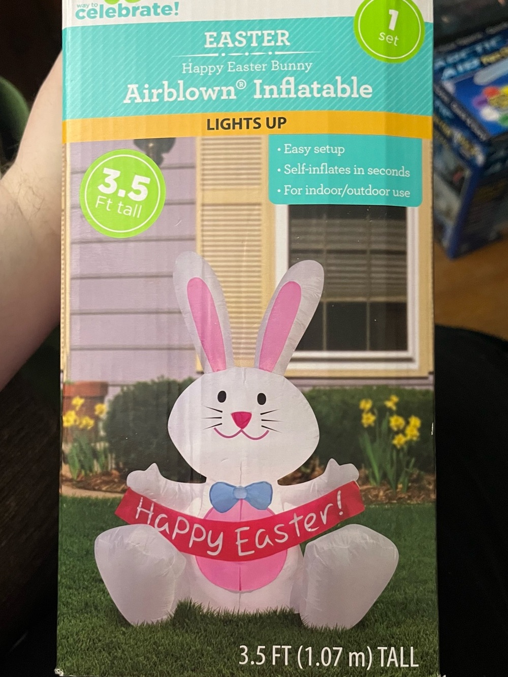 Airblown Inflatable Happy Easter Bunny - White & Pink - 3.5ft Tall